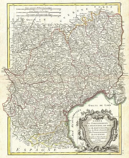 1771, Bonne Map of Languedoc and Roussillon, France, Rigobert Bonne 1727 - 1794