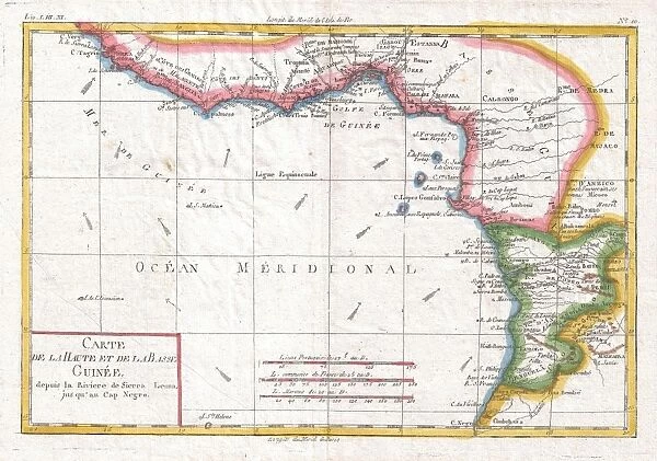 1780, Raynal and Bonne Map of Guinea, Rigobert Bonne 1727 - 1794, one of the most