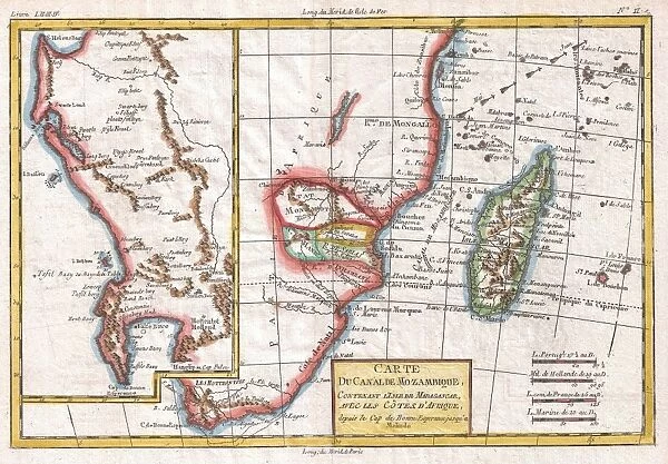 1780, Raynal and Bonne Map of South Africa, Zimbabwe, Madagascar, and Mozambique