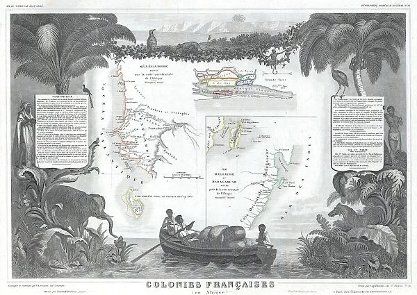1848, Levasseur Map of Senegal, Gambia and Madagascar, topography, cartography, geography
