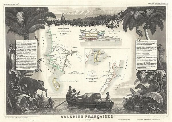 1852, Levassuer Map of Senegal, Senegambia, and Madagascar, topography, cartography