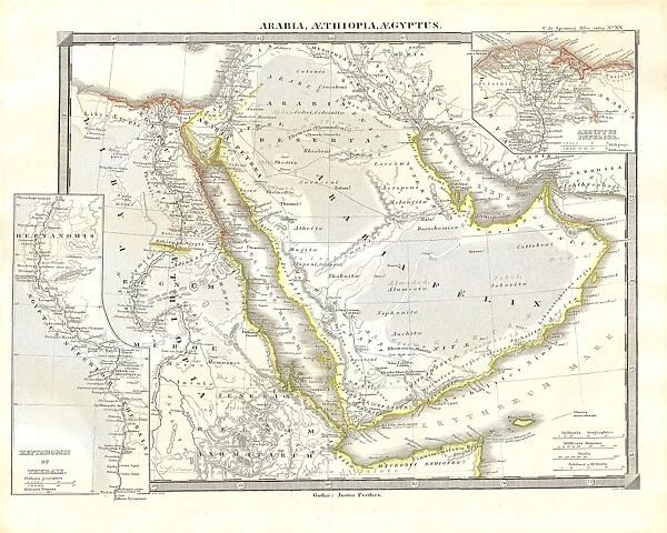 1855, Spruneri Map of Arabia, Egypt and Ethiopia or Abyssinia, topography, cartography