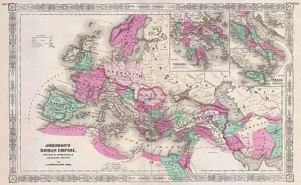1864, Johnson Map of the Roman Empire, topography, cartography, geography, land, illustration