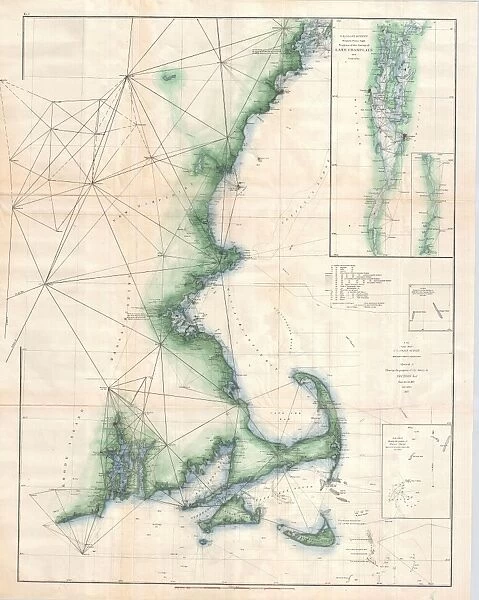 1873, U. S. Coast Survey Chart of Map of Cape Cod, Nantucket, Marthas Vineyard, and Cape Ann