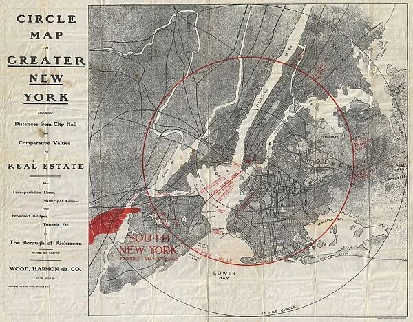 1906, Wood Harmon Map of New York City, Staten Island, Bronx, Brooklyn, Queens, topography
