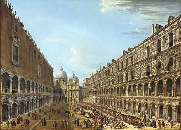 Antonio Joli (Italian, c. 1700 - 1777), Procession in the Courtyard of the Ducal Palace