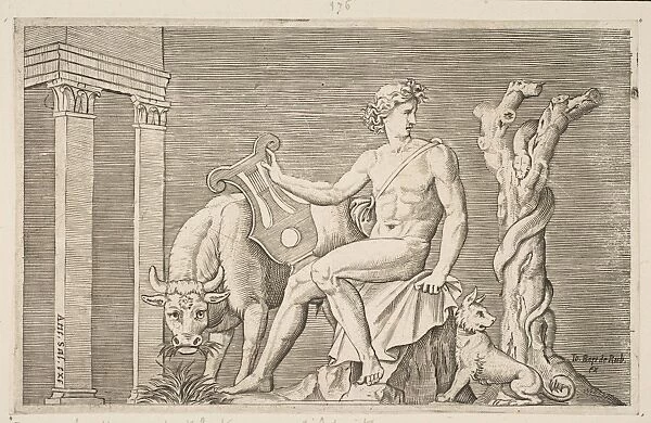 Apollo tending flocks Admetus seated holding