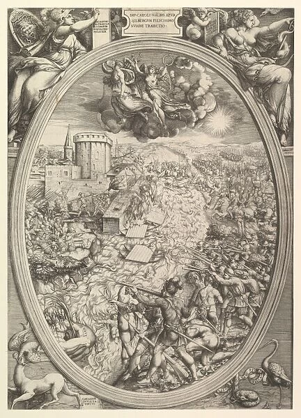 Army Charles V Crossing Elbe River 1551 Engraving