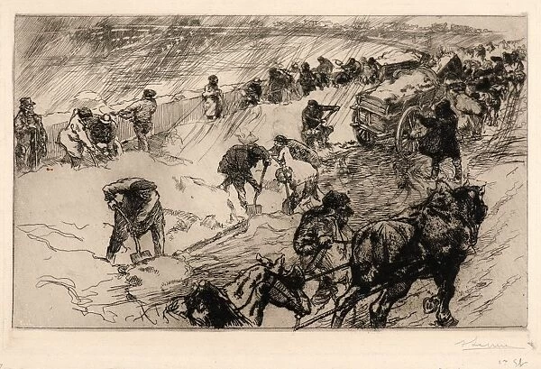 Auguste Louis Lepere (French, 1849 - 1918). Combat contre la Niege, quai aux Fleurs, 1890