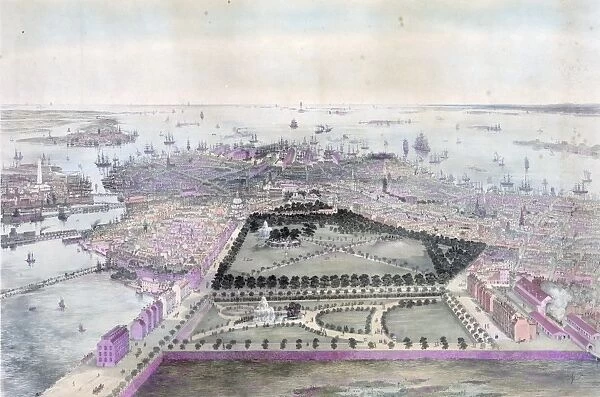 Birds eye view of Boston drawn from nature and on stone by J. Bachmann, circa 1850