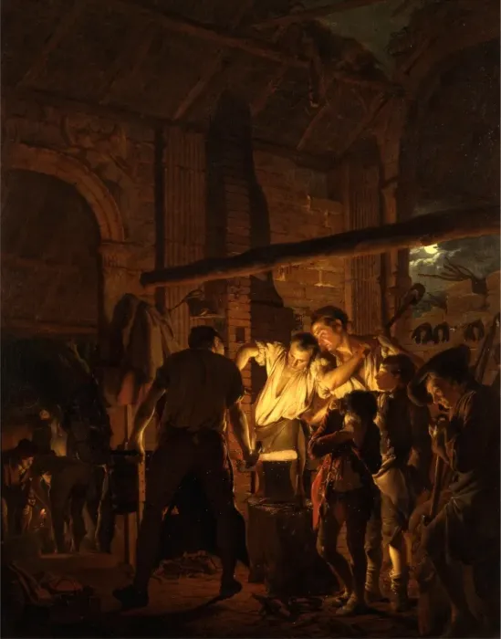 Framed Print : The Blacksmiths Shop Print, a 1771 engraving of a blacksmith at work