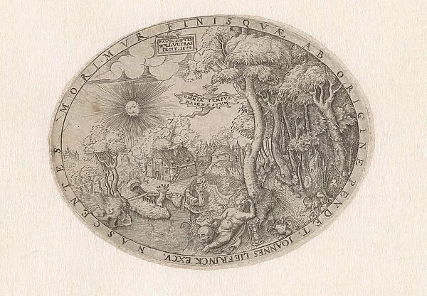 Boy with a skull and hourglass in a landscape, Paulus van Wtewael, Hans Liefrinck (II)