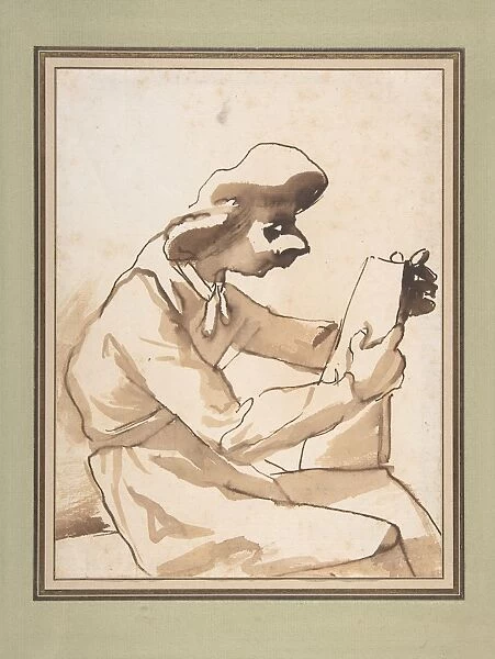Caricature Seated Man Reading 1612-66 Pen brown ink