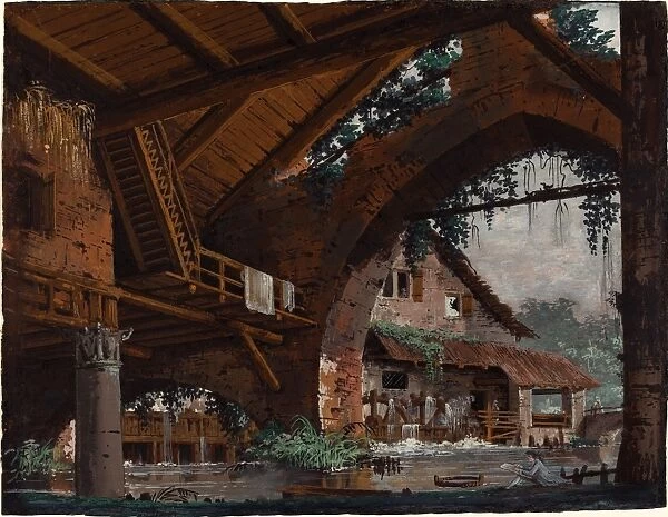 Caspar Wolf (Swiss, 1735 - 1783), Architectural Fantasy of Antique Ruins with a Watermill