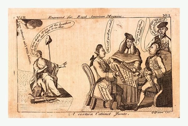 A certain cabinet junto, en sanguine engraving 1775, King George III, speechless