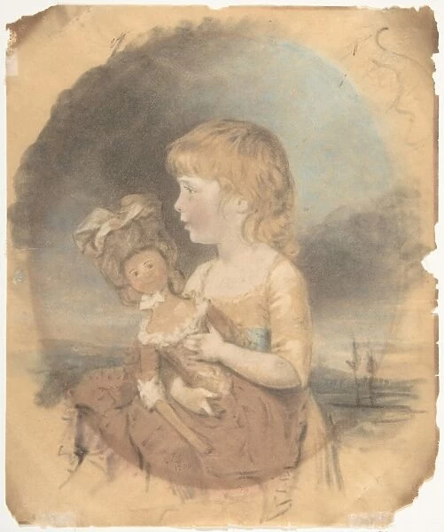 Child Holding Doll 1780 Watercolor pastel graphite