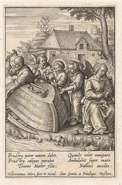 Christ child builds a ship, Hieronymus Wierix, 1563 - before 1619