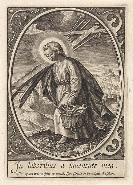 Christ child carries the passion equipment, Hieronymus Wierix, 1563 - before 1619