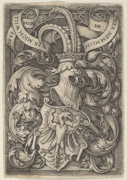 Coat Arms Eagle Surrounded Foliage 1543 Engraving