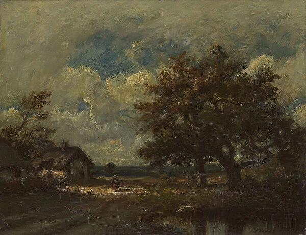 Cottage Roadside Stormy Sky c. 1860 Jules DuprA