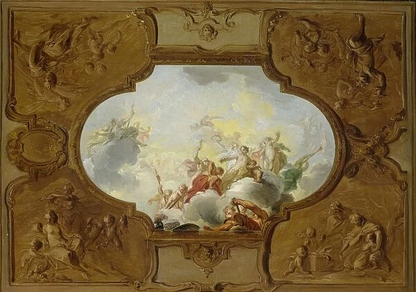 Design for a ceiling painting with the Apotheosis of Aeneas, in the corners the Four