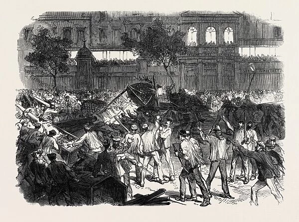 The Disturbances in Paris: the Mob Attempting to Construct a Barricade on the Boulevard