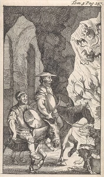 Don Quichotte and Sancho ride past a smithy which they think is the entrance to hell
