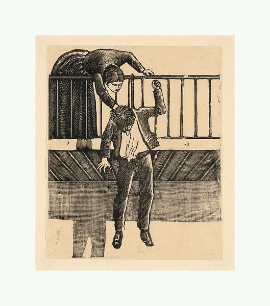 Drawings Prints, Print, woman, discovering, man, committed, suicide, hanging, himself