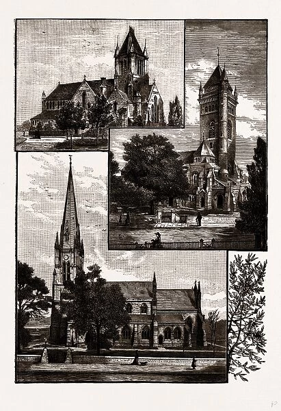 EALING CHURCHES, UK, engraving 1881 - 1884