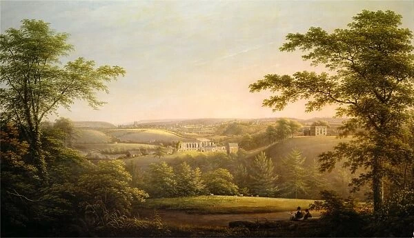 Easby Hall and Easby Abbey with Richmond, Yorkshire in the Background View of Easby Hall