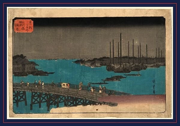 Eitaibashi tsukuda oki isaribune, Boats moored near Eitai Bridge., AndA, Hiroshige