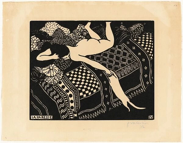 Fa lix Vallotton, La paresse (Laziness), Swiss, 1865 - 1925, 1896, woodcut on cream