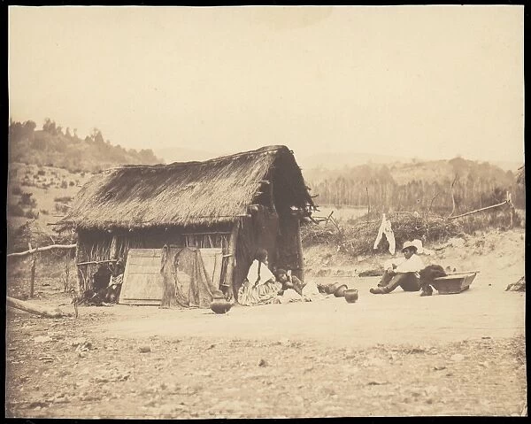 Family Seated Thatched Hut South America 1850s
