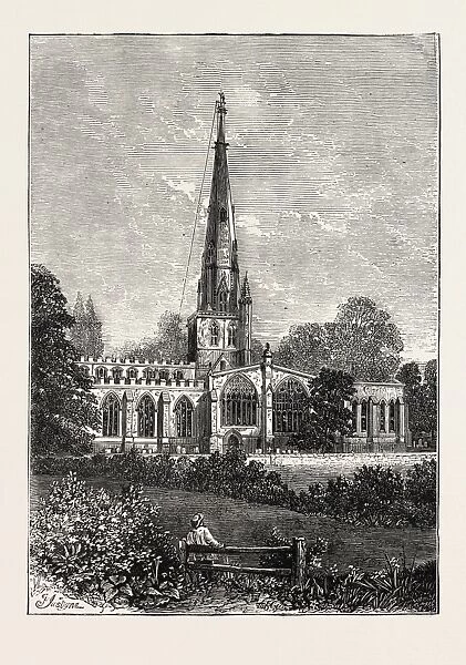 Fixing the Weathercock, Ashbourne Church, Derbyshire, Uk, 1873 Engraving