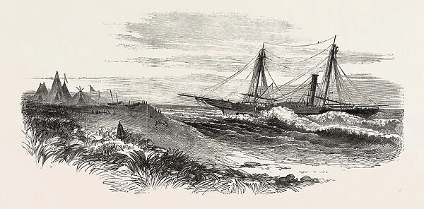 H. M. Steam Vessel Flamer on a Reef South East of Monrovia, Liberia, 1851 Engraving