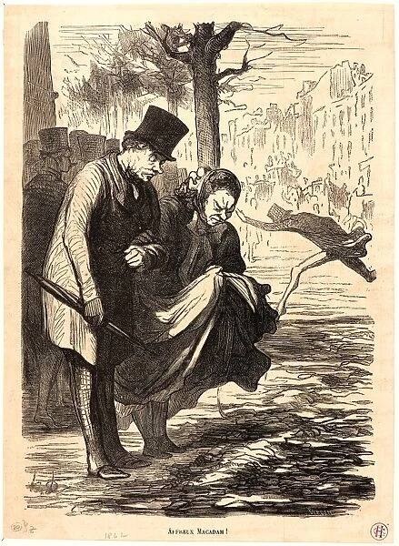 Honore Daumier (French, 1808 - 1879). Affreux Macadam!, 1862. Wood engraving. Image
