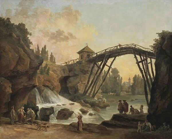 Hubert Robert Dragonman Drawing Wooden Bridge