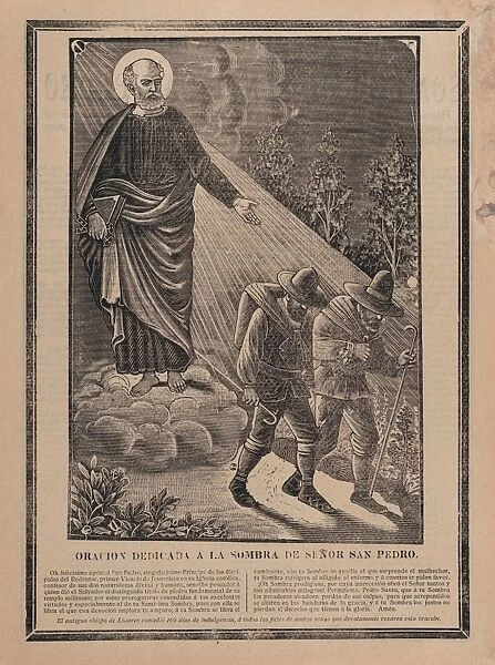 Indulgence, image, St Peter, watching, two pilgrims, Jose Guadalupe Posada, Mexican, 1851-1913, ca