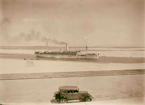 Ismailia Ship passing canal monument terrace