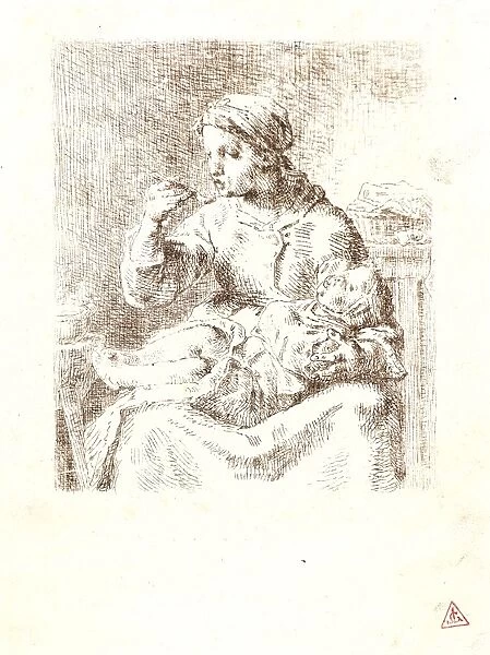 Jean-Francois Millet (French, 1814 - 1875). Woman Feeding Her Child (La Bouillie), 1861