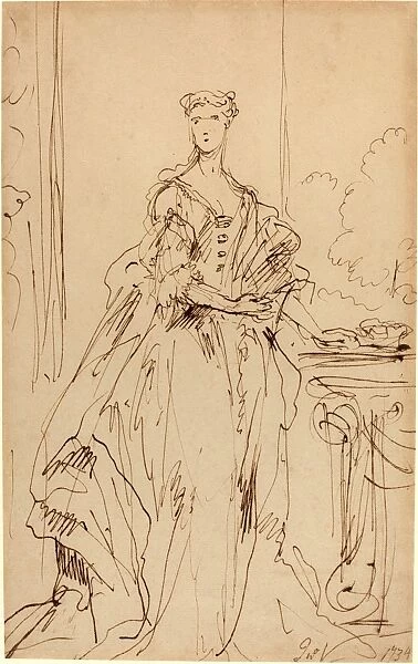 John Vanderbank, British (probably 1694-1739), Portrait of a Standing Lady, 1734