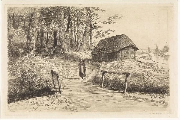 Landscape with bridge and barn, Elias Stark, 1887