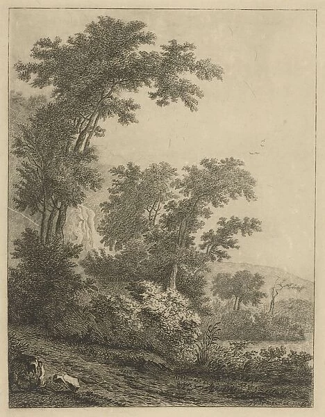 landscape with high trees, print maker: baron Reinierus Albertus Ludovicus van Isendoorn
