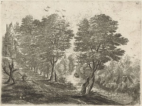 Landscape with sedentary farmer, print maker: Philips Augustijn Immenraet, Lucas van Uden