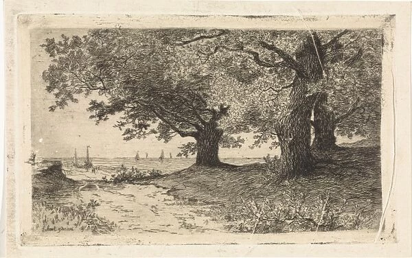 Landscape with trees, beach and sea, Elias Stark, 1886