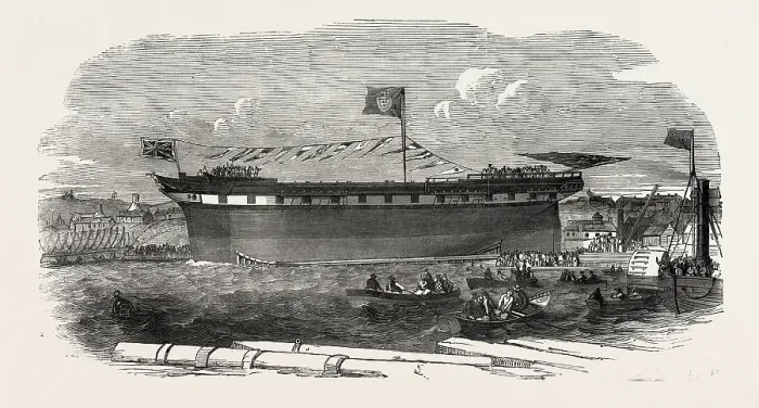 Framed Print : Launch of the Ship Vimiera Print, 1851 Engraving Framed Print : Launch of the Ship Vimiera Print, 1851 Engraving