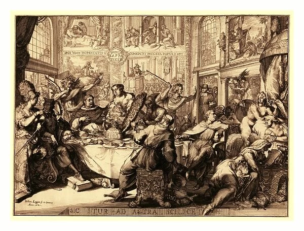 Louis d Or au soleil, en sanguine engraving 1705, Louis XIV sitting next to a table