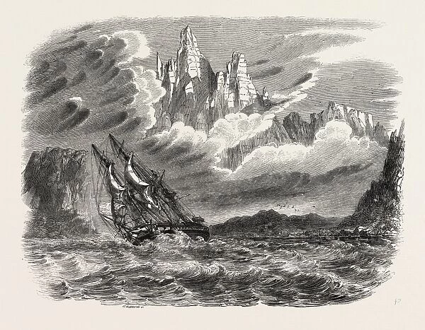 Her Majestys Ship meander in a Squall, in the Straits of Magellan