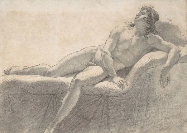 Male Nude Reclining Divan ca 1793 Black chalk