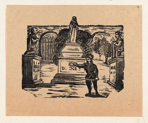 man, standing, front, three monuments, Jose Guadalupe Posada, Mexican, 1851-1913